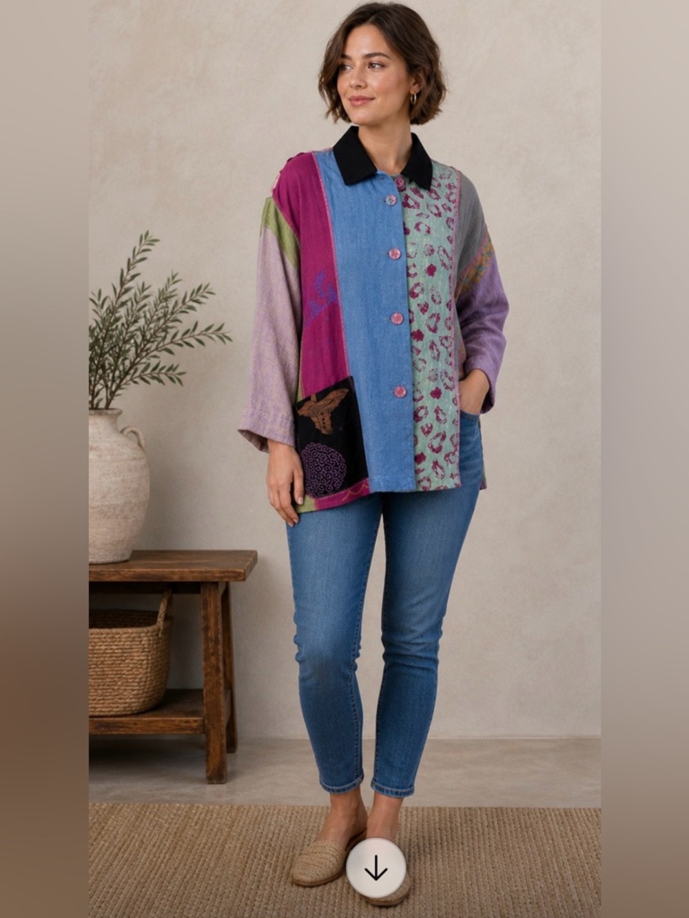 SCRAMBLE Multicolor Patchwork Button Down Shirt - Picture 7 of 15